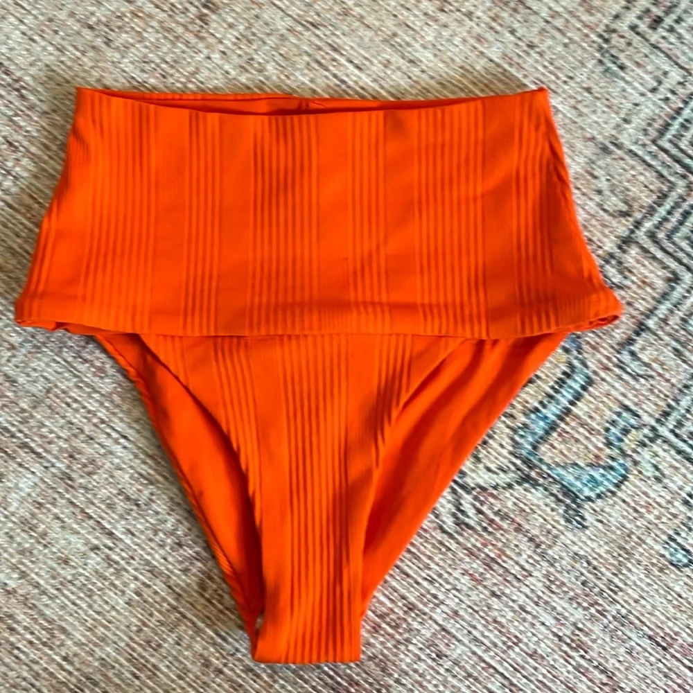 l*space‎ Orange High Waisted Pointelle Ribbed Desi Bikini Bottom XS